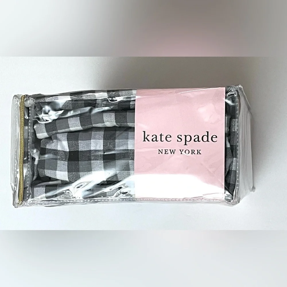 Kate Spade ♠️ KING Sheet Set Black Gray White Plaid Flannel 100% Cotton